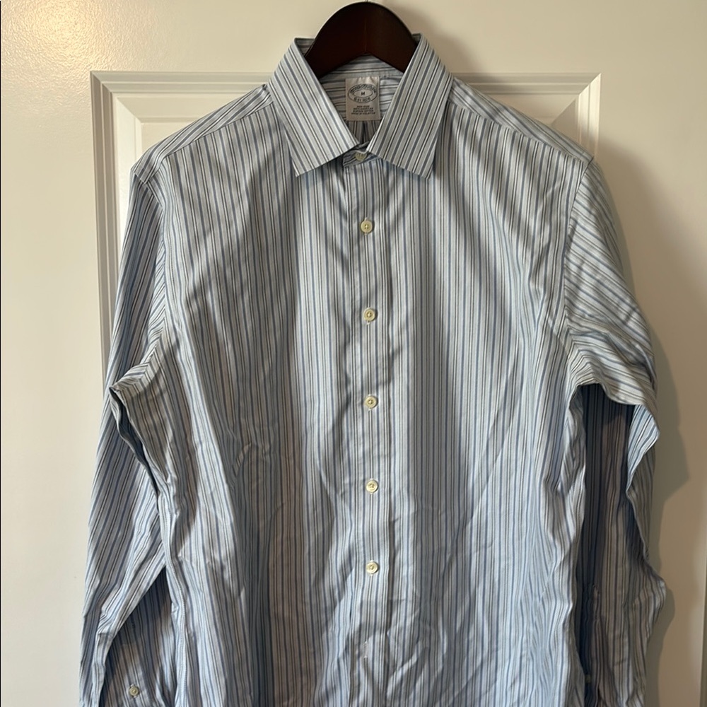 Brooks Brothers Blue and White Dress Shirt with Pinstripe Pattern